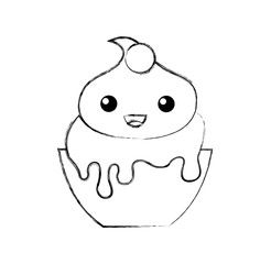 Delicious ice cream basket kawaii character vector illustration design