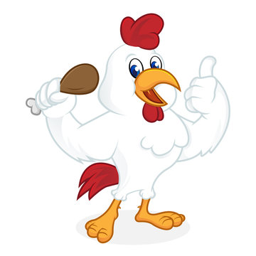 Chicken cartoon holding fried chicken and giving thumb up