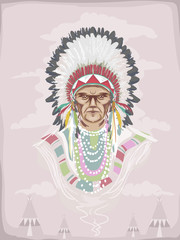 Obraz na płótnie Canvas Man Native American Costume Illustration