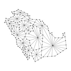 Saudi Arabia map of polygonal mosaic lines network, rays and dots vector illustration.