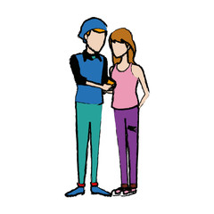 couple students girl and guy character standing