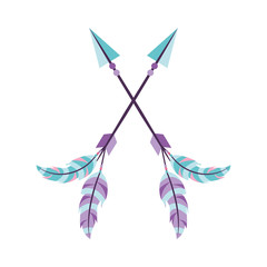Decorative arrows with feathers boho style vector illustration design