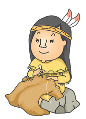 Girl Native American Cloth Buffalo Skin Illustration