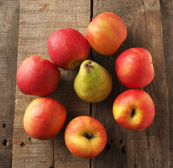 Red apples and green pear