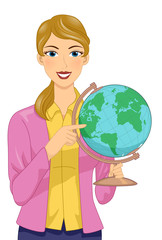 Girl Teacher Globe Illustration
