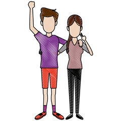 young happy couple parent or couple gesturing with blissful smile vector illustration