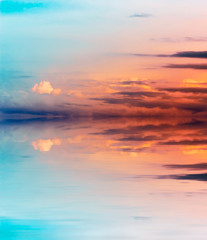 Fototapeta na wymiar Sky background and water reflection. Element of design.