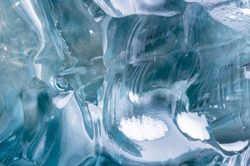 In the ice cave. Blue ice texture. Jokulsarlon, Iceland.