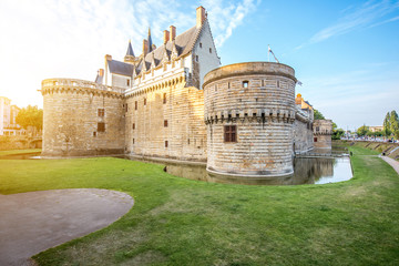 Sunset view on the castle of the Dukes of Brittany in Nantes city in France