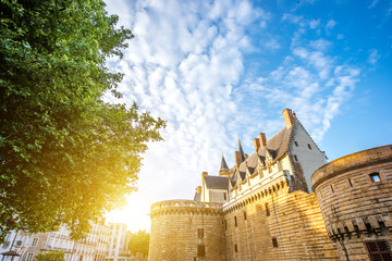 Sunset view on the castle of the Dukes of Brittany in Nantes city in France © rh2010