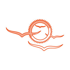 summer sun with gulls scene vector illustration design