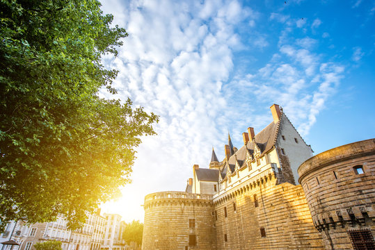 Sunset view on the castle of the Dukes of Brittany in Nantes city in France