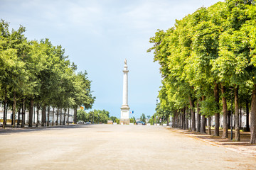 Obraz premium Morning view on the saint Pierre park with Louis column during the morning in Nantes city in France