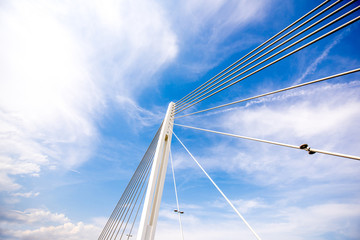 View on the modern bridge with beautiful sky in Nantes city in France