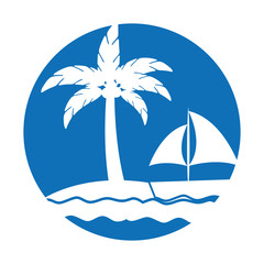 Fototapeta na wymiar tree palm beach with sailboat vector illustration design