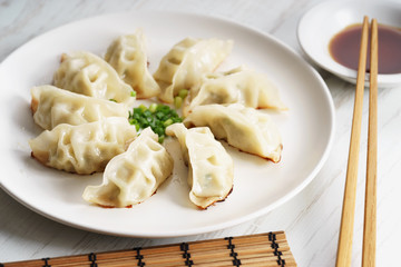 Gyoza dumplings.
