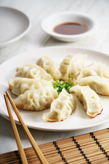 Gyoza dumplings.