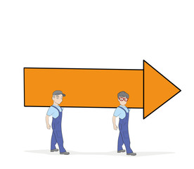 Little people are directional arrow. Hand-drawn cartoon vector illustration for design and infographics.