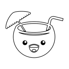 coconut cocktail kawaii character vector illustration design