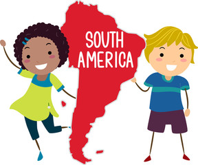 Stickman Kids Continent South America Illustration