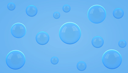 Soap bubbles on blue background. 3D rendering