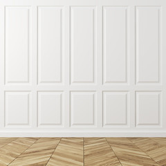 Empty room, wooden floor, rectangular pattern wall