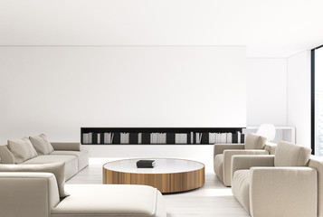 White living room interior, beige sofa