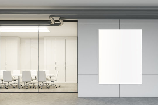 Side view of a glass meeting room, poster