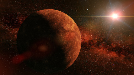 Obraz premium planeta Merkury, gwiazdy i Słońce