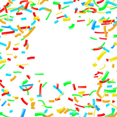 Bright confetti dust explosion over white background