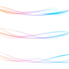 Refreshing speed futuristic bright swoosh wave smooth lines. Red to blue transparent color gradient abstract graphic air smoke. Easy to use