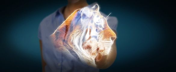 Person touching fractal endangered tinger illustration 3D rendering