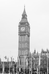 Fototapeta na wymiar london, england, 14/04/2017 Westminster , england, Big ben famous clock tower in westminster near the Houses of parliament. Tourist hotspot photographed in black and white..