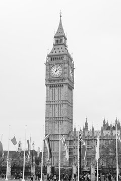 london, england, 14/04/2017  Westminster , england, Big ben famous clock tower in westminster near the Houses of parliament. Tourist hotspot photographed in black and white..