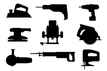 Electric tools black silhouettes