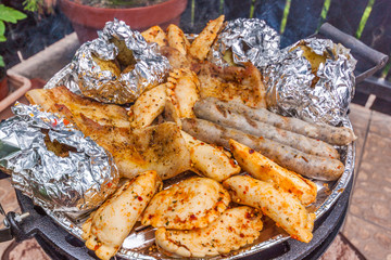 Assorted delicious grilled meat with vegetable
