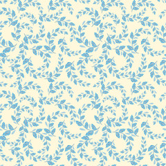 A repeating pattern of small leaves. Prints for cotton fabrics in country style. Hand drawing floral vector