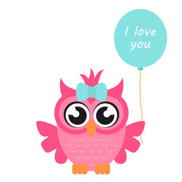cartoon owl girl with balloon