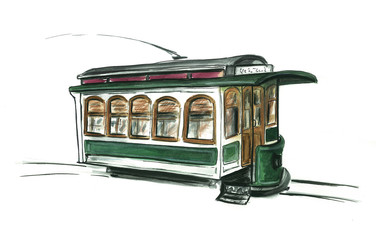  watercolor old tram