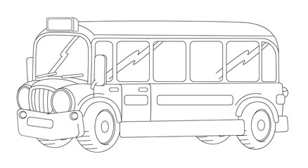 Cartoon happy and funny looking cartoon bus - coloring page / illustration for children