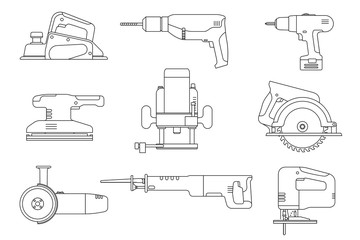 Electric tools line icons.