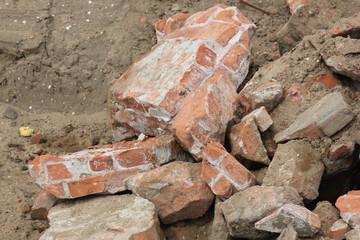 Broken bricks on construction site