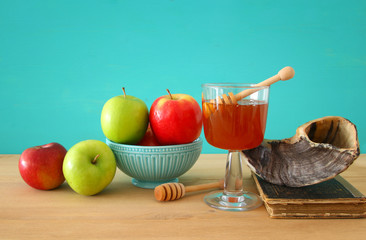 Rosh hashanah (jewish New Year holiday) concept. Traditional symbols