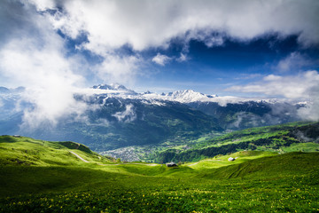 Magnificent view of the Tarentaise valley in the French Alps, above Bourg Saint-Maurice