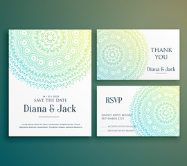 wedding invitation greeting card design with beautiful mandala decoration