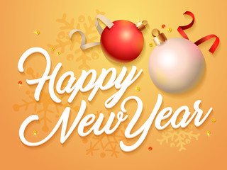 Happy New Year Vector Card. Orange Greeting card template. Vector illustration.