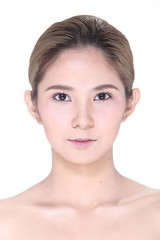 Asian Woman after make up hair style. no retouch, fresh face with acne,