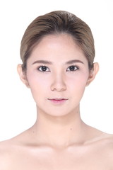 Obraz premium Asian Woman after make up hair style. no retouch, fresh face with acne,