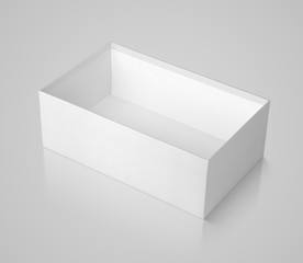 Opened white paper box on gray background with clipping path