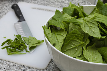 Prepared spinach for cooking